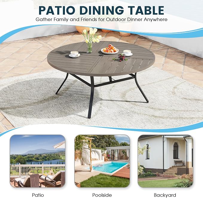 Patio Dining Table for 8-10, Round Metal Outdoor Table - Image 6