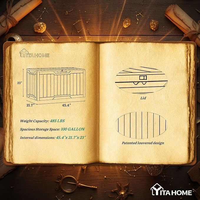 YITAHOME 100 Gallon Outdoor Storage Box, Large Water Resistant Resin Deck Box - Image 7