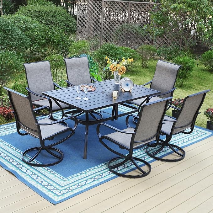 PHI VILLA 7 PCS Patio Dining Set, Rectangle Metal Table by PHIVILLAThepioneerofcomfortablehouseholdsupplies