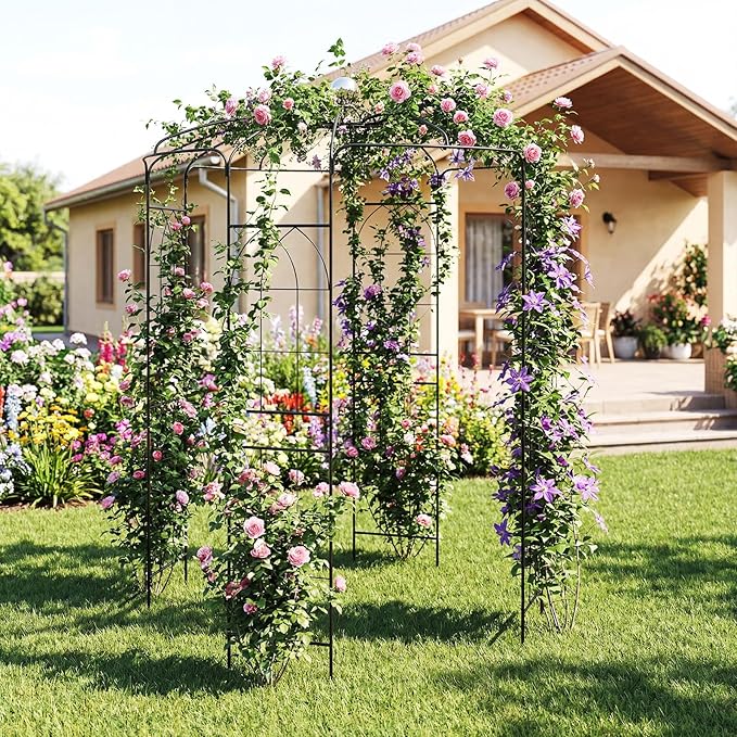 LDAILY Birdcage Shape Garden Arch, 9.3 x 6.5FT Arbor - Image 6