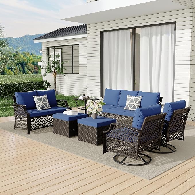 HOMREST 7 Piece Patio Furniture Set, Wicker Outdoor Conversation Sofa Set - Image 9