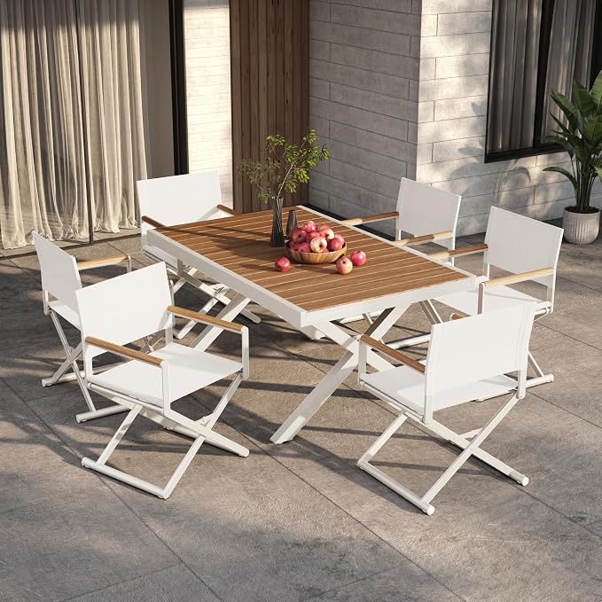 Grand patio 7-Piece Outdoor Dining Set, 6 Extra-Wide Folding Chairs & 1 by GrandPatio