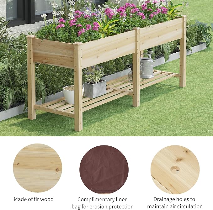 FILWH Raised Garden Bed with Legs Elevated Wooden Planter Box Stand Large - Image 6