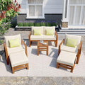 Outdoor Acacia Wood 6-Piece Conversation, Sunroom Furniture Indoor Sectional by Hlcodca