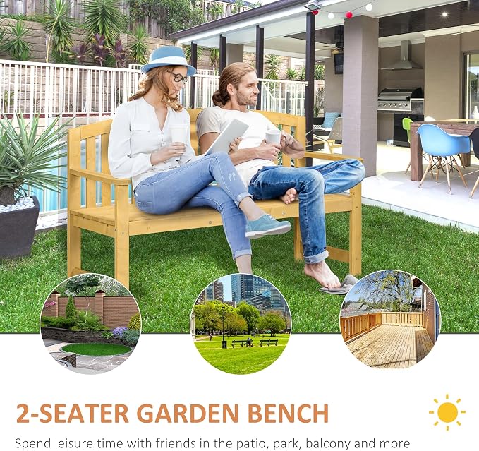 Outsunny 56" Outdoor Wood Bench, 2-Seater Garden Bench - Image 4