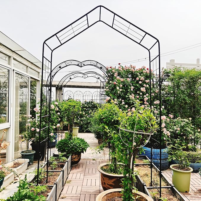 Garden Arbor, 8FT Metal Arbor Trellis - Image 5