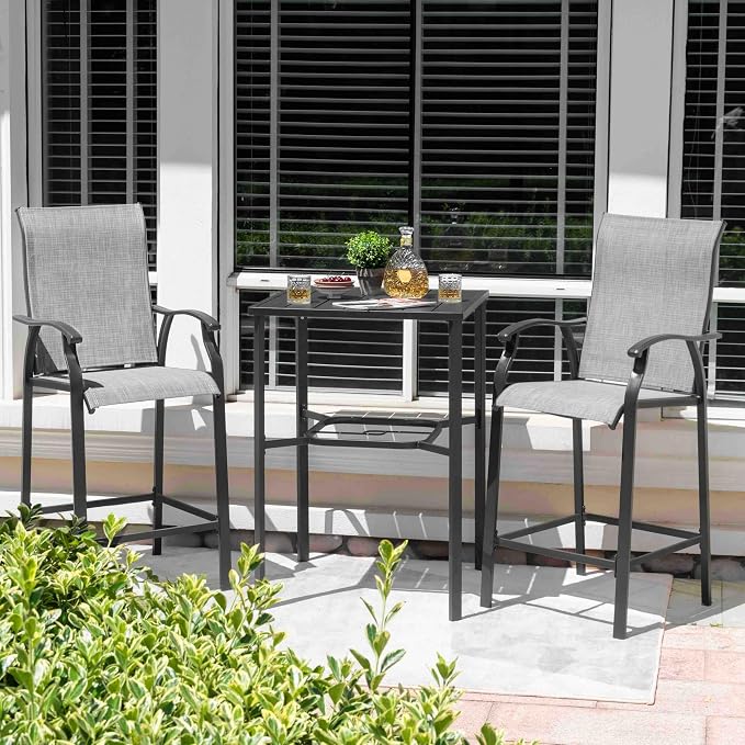 NUU GARDEN 3 Piece Outdoor Bar Set, Bar Height Patio Bistro Set, Textilene - Image 3