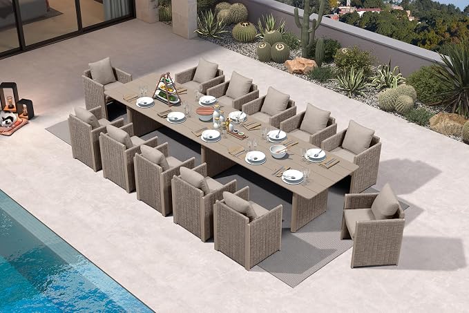 PURPLE LEAF 13 Pieces Outdoor Patio Dining Set Modern Extra Large by PURPLELEAF
