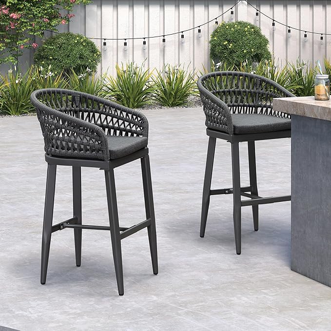 PURPLE LEAF Outdoor Rattan 29" Bar Stools Set of 4, Modern Boho Aluminum Patio - Image 2