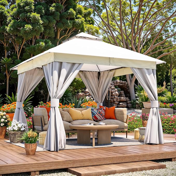 LAUSAINT HOME Semi-Permanent Outdoor Patio Gazebo 10'x10', Heavy Duty Party - Image 2