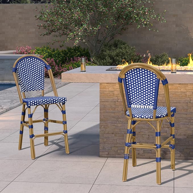PURPLE LEAF French Counter Height Bar Stool Set of 2 25" Bamboo Print Finish - Image 9