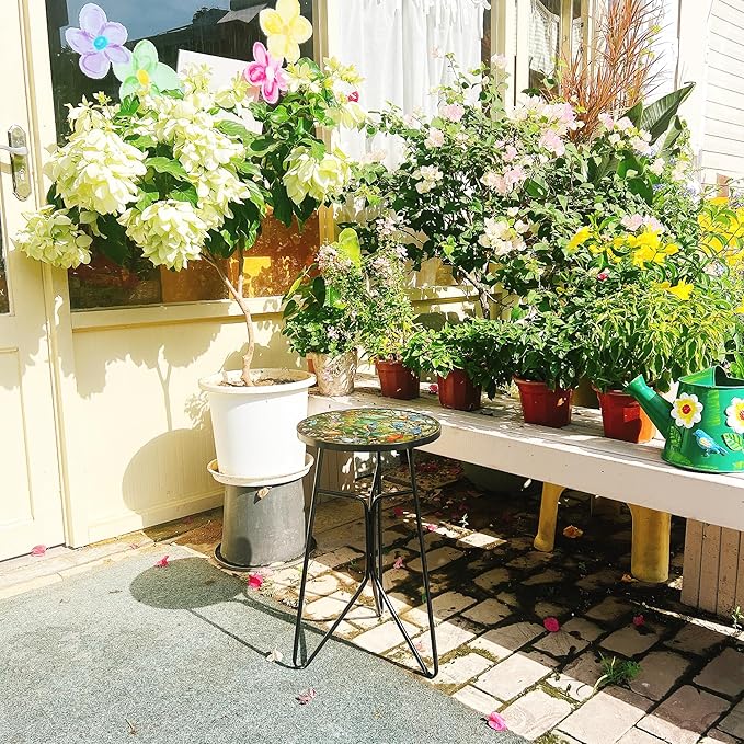 Mosaic Hummingbird Outdoor Side Tea Table, Glass Plant Tables Indoor Decorative - Image 2