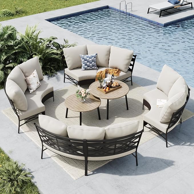 MFSTUDIO Patio Furniture Set, 8 Seats Half-Moon Curved Outdoor Sectional Sofa by MFSTUDIO