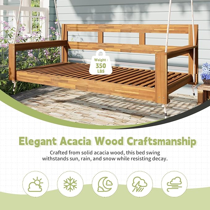 Twin Size Porch Swing Daybed Frame, Outdoor Porch Swing Chair, Framhouse - Image 4