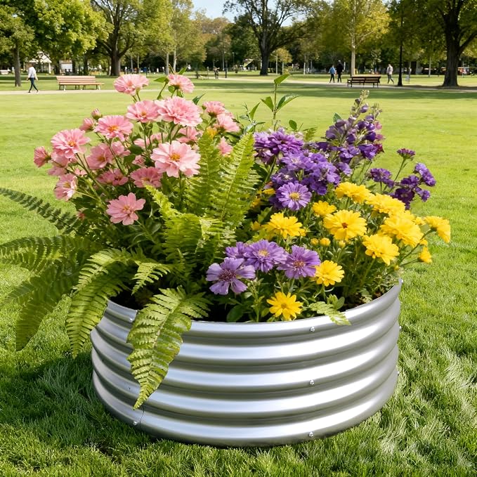 3x3x1ft Galvanized Round Raised Garden Bed, Outdoor Planter Box Metal Patio Kit - Image 5