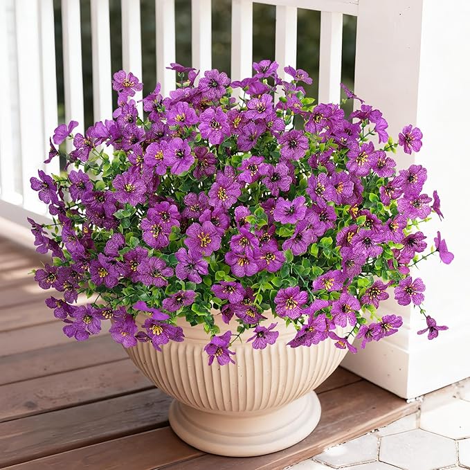 Bassion Artificial Flowers for Outdoors, 24 Bundles UV Resistant Fake Flowers - Image 2