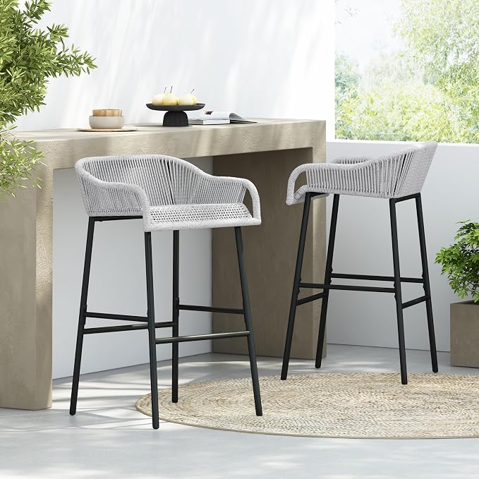 Christopher Knight Home Sivir Outdoor Barstool Set of 2, Patio Woven Rope Bar - Image 4