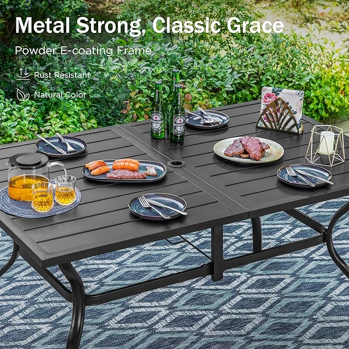 PHI VILLA Outdoor Dining Table for 6, All-Weather Large Furniture for Patio - Image 4