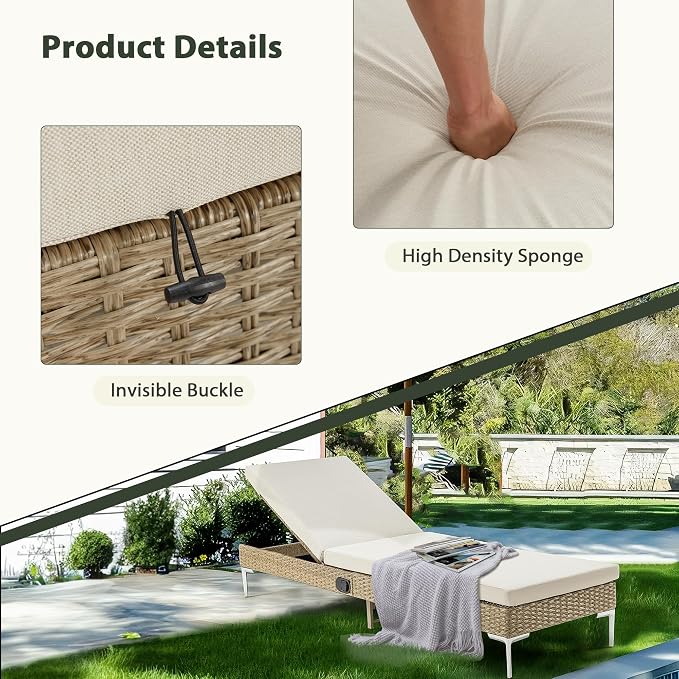 HOMREST Outdoor Chaise Lounge Chair Set of 2, Patio Wicker Lounge Chairs - Image 4