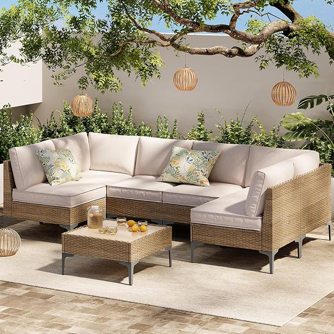 7-Piece Patio Furniture Set, Outdoor Wicker Sectional Sofa by OutdoorPatioFurnitureSet