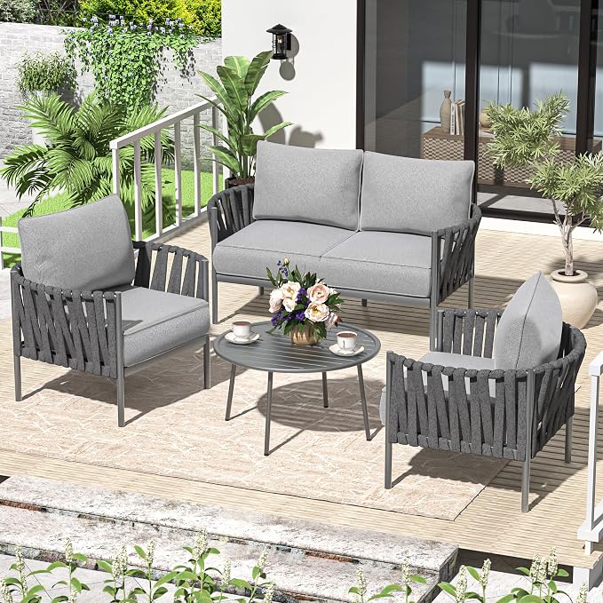 4 Piece Patio Furniture Set, Modern Patio Conversation Set, Outdoor Furniture - Image 8