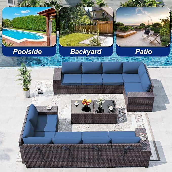 Outdoor Patio Furniture Set, 12 Pieces Outdoor Sectional Furniture High - Image 9