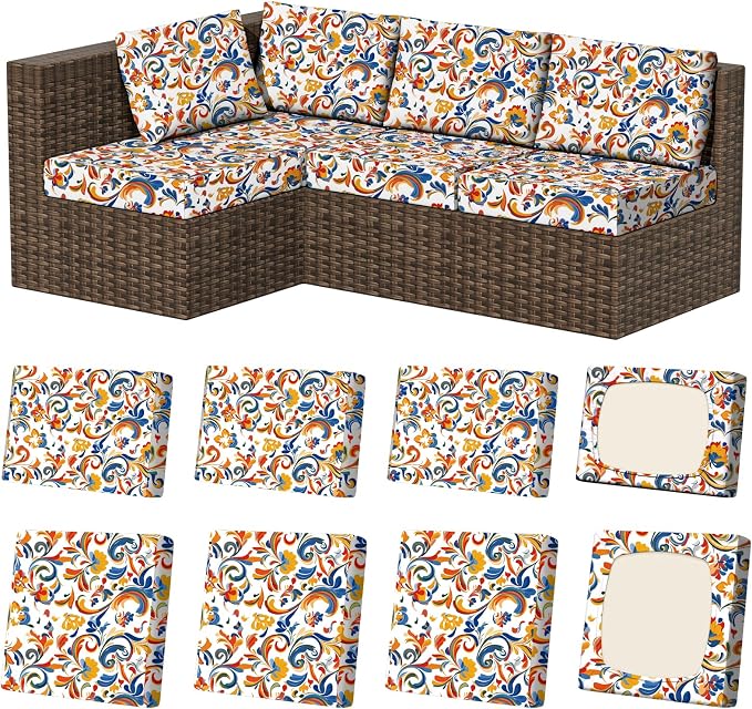 8Pcs Square Large + Rectangle Stretch Patio Cushion Covers, Couch & Sofa by VORSHAPE
