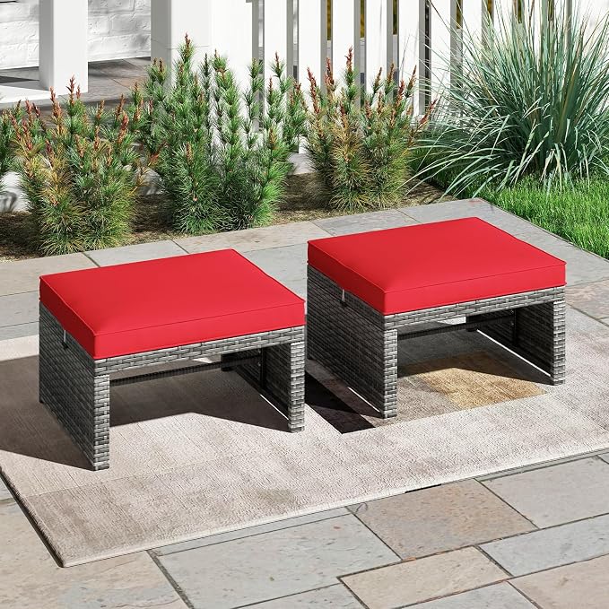 Tangkula 2 Pieces Patio PE Rattan Ottomans, and Yard - Image 2