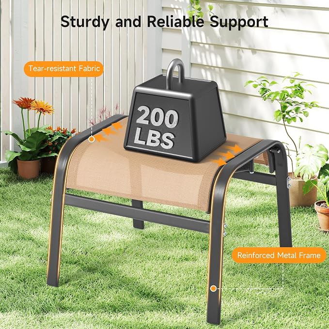 ONBRILL Outdoor Ottoman Set of 2, All Weather Outdoor Foot Stool - Image 4