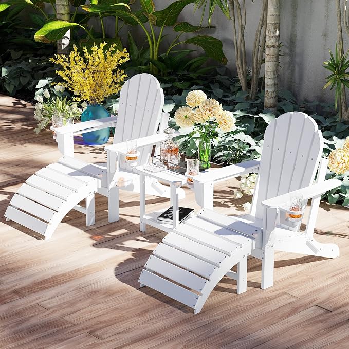 Sundale Outdoor Folding Plastic Adirondack Ottoman, All-Weather Adirondack - Image 2