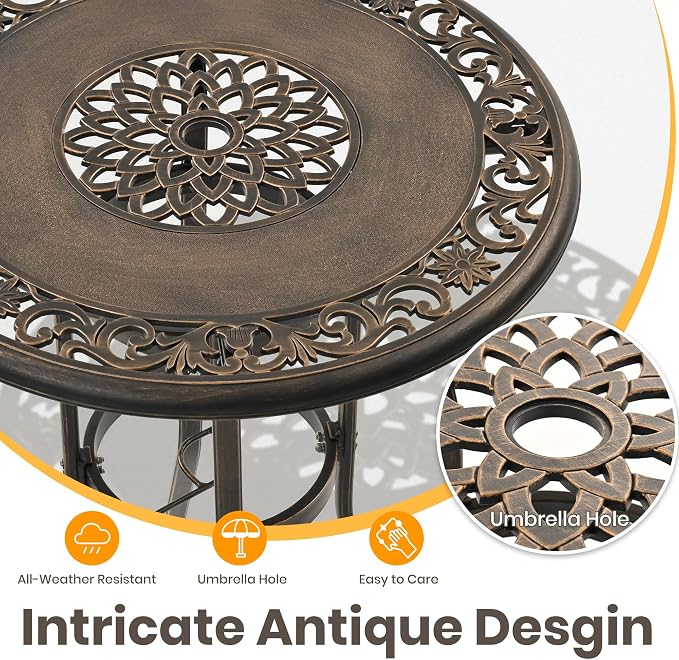 Pamapic 3-Piece Patio Swivel Bar Stools Set，Rustproof Cast Aluminum Patio Bar - Image 6