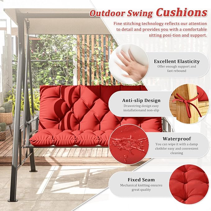 Porch Swing Cushion with Backrest 2-3 Seater Outdoor Bench Cushions Waterproof - Image 3
