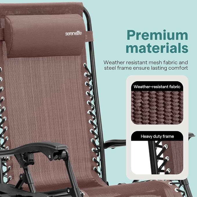 SereneLife Outdoor Zero Gravity Lounge Chair Set - Image 7