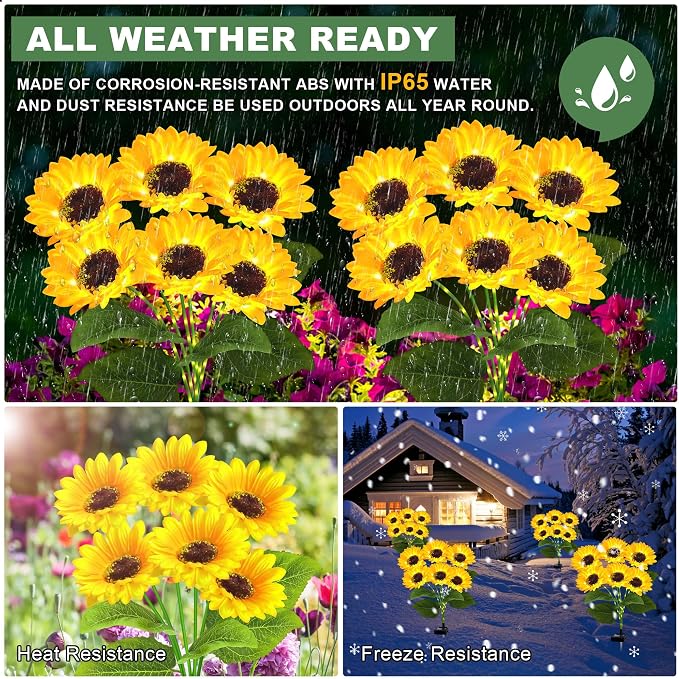 2 Pack with 12 Sunflower Solar Lights Outdoor Garden Decor, Solar Flowers - Image 7