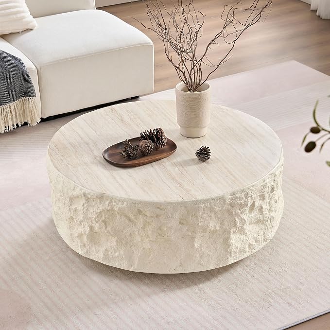 Round Coffee Table for Living Room Circle Coffee Table Modern Drum Center Table - Image 8