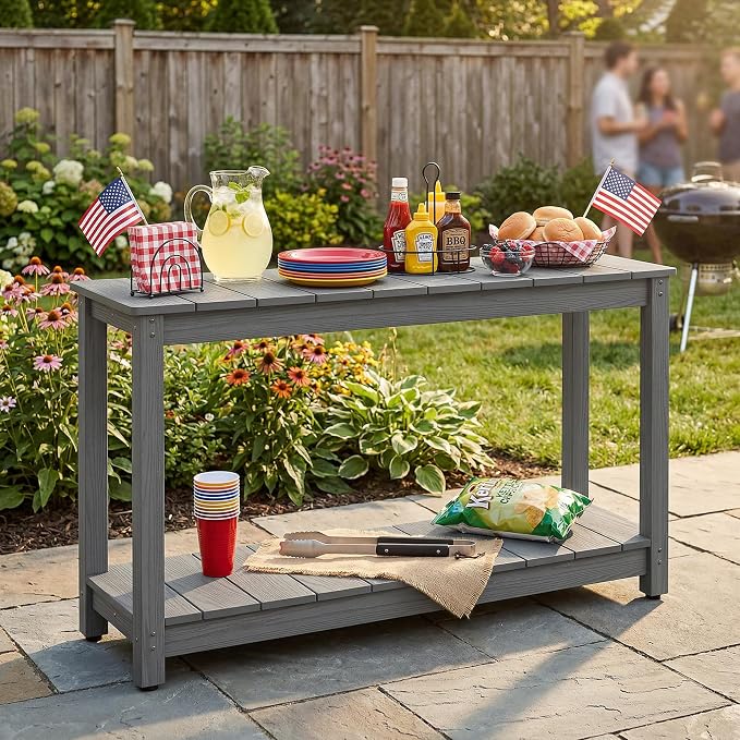 Outdoor Console Table, 440LBS Weight Capacity, 2-Tier Multifunctional Buffet - Image 2
