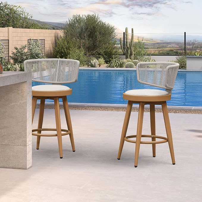 PURPLE LEAF Outdoor Counter Height Bar Stools Set of 2 26 Inch Patio Swivel Bar by Unknown