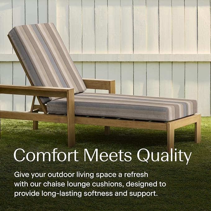 Honeycomb Outdoor Heritage Chaise 21.5 x 70, Stripe Taupe Chaise Lounge Cushion - Image 2