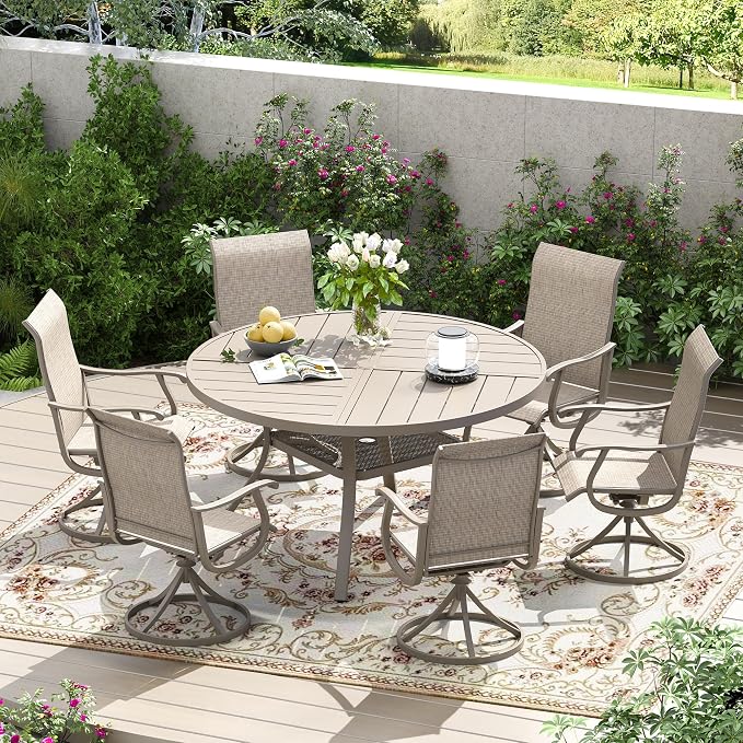 Patio Dining Table for 4-6, Round Metal Outdoor Table - Image 2