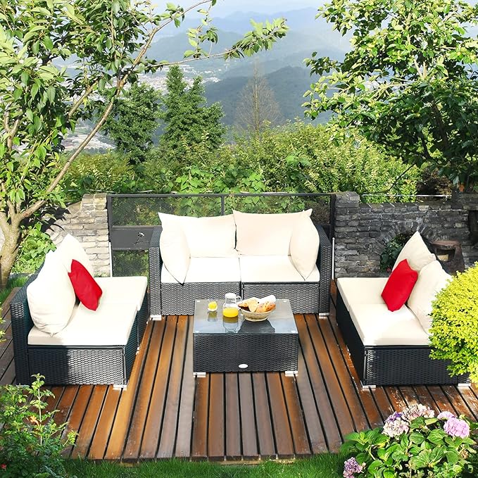 Tangkula 7-Piece Patio Furniture Set, Outdoor Sectional Sofa w/Pillows & - Image 3