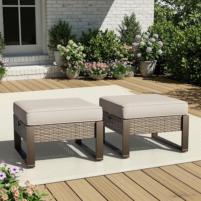 Joyside Outdoor Patio, All-Weather PE Rattan Ottomans Footstools by Joyside