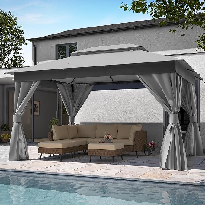 LAUSAINT HOME Semi-Permanent Outdoor Patio Gazebo 10'x13', Heavy Duty Party by LAUSAINTHOME