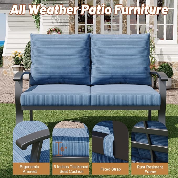 HOMREST Outdoor Loveseat Aluminum Patio Furniture Sofa, All-Weather Metal - Image 4
