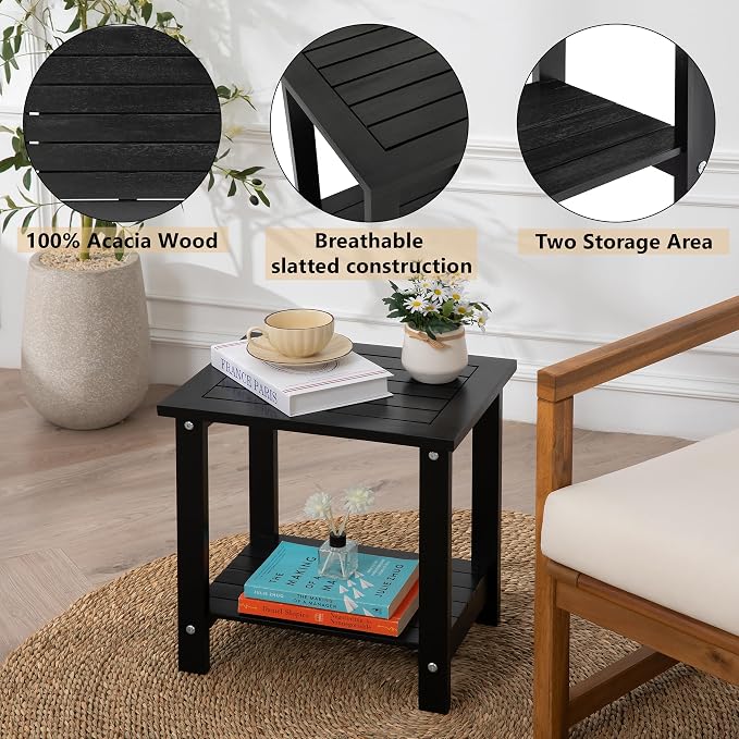 Black Adirondack Outdoor Accent Table – Weather-Resistant Acacia Wood Outdoor - Image 4