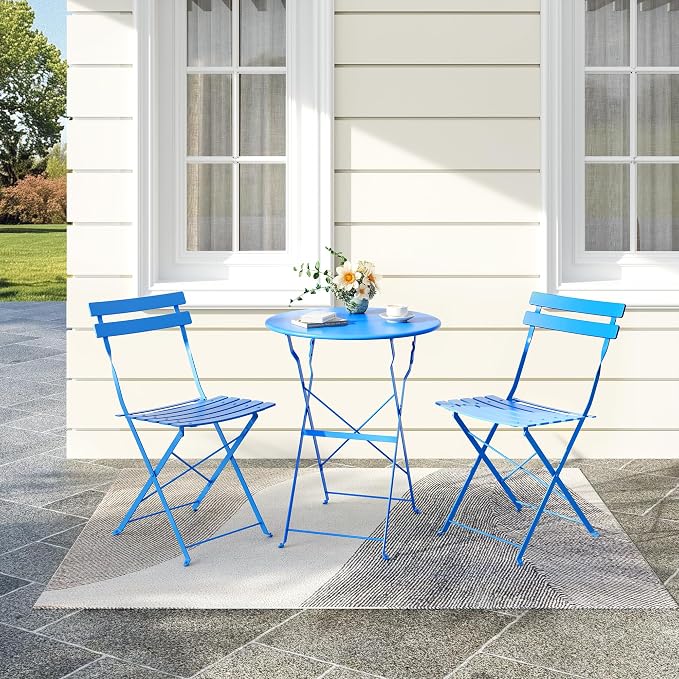 Bistro Table and Chairs Set of 2, 3 Piece Outdoor/Indoor Folding Patio Bistro - Image 8