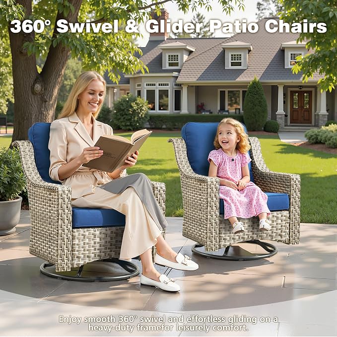11 Pieces Outdoor Patio Furniture Set, Rattan Wicker Sectional Swivel Rocker - Image 4