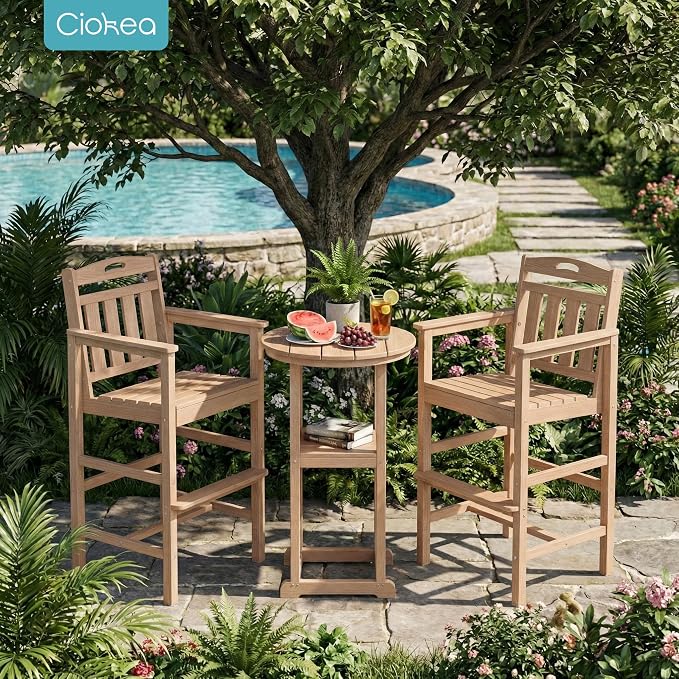 Ciokea 3-Pcs Bistro Table and Chairs, All-Weather Round High Top Bar Table - Image 3