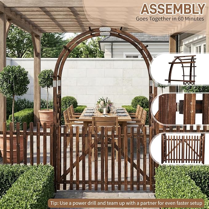 VINGLI Wooden Garden Arbor, Heavy Duty Outdoor Frame Trellis - Image 6