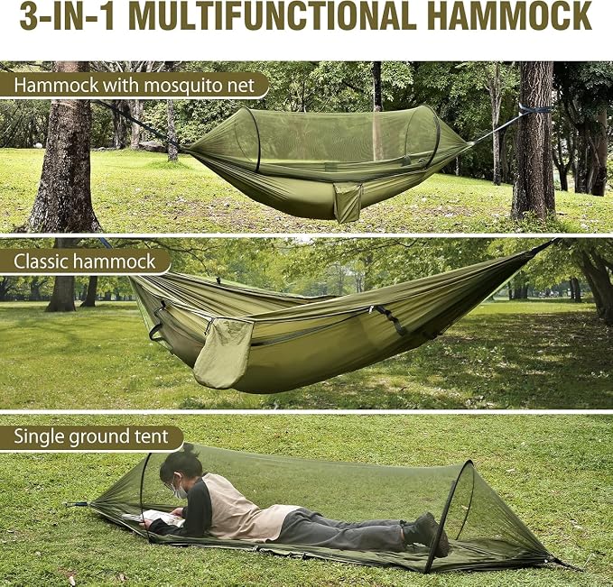 Camping Hammock with Mosquito Net, Lightweight Portable Double & Single Hammock - Image 4