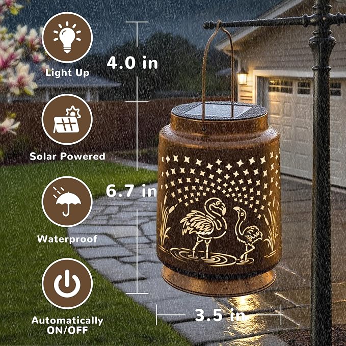 Flamingo Solar Lantern for Garden Outdoor Decor – Hanging Metal Light - Image 5